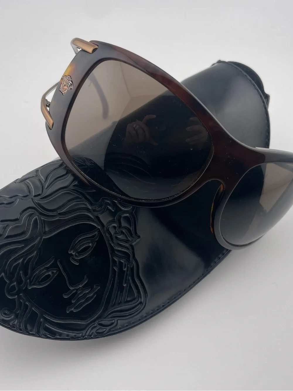 Versace Tortoiseshell Medusa Sunglasses Gold Split Temple Eyewear